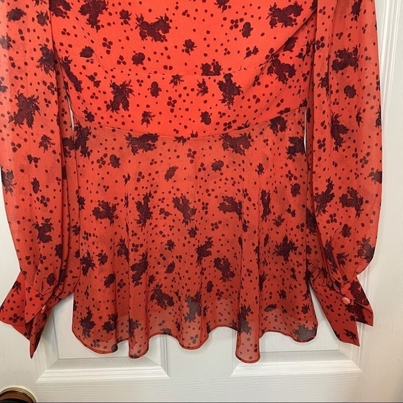 𝅺c/meo Collective Flowy Coral orange floral Long sleeve Blouse Small - Picture 5 of 8